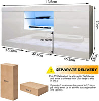 Dripex 135cm LED TV Cabinet Modern Tall TV Stand with Ambient lights Entertainment Unit Cupboard with Storage Furniture for Living Room for 22”-55” TV Entire Front High Gloss White, Home Office