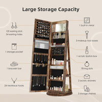 Dripex Jewelry Organiser Mirror Wardrobe, 360° Swivel Jewelry Storage, Lockable, 3 in 1 Free Standing Mirror with Storage Shelves