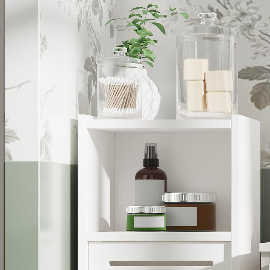 Dripex 3 Tier Bathroom Storage Cabinet White, 25W x 22D x 80H cm Waterproof Dustproof design, Compact Space-saving Size, Tool-free Disassembly, Free Standing
