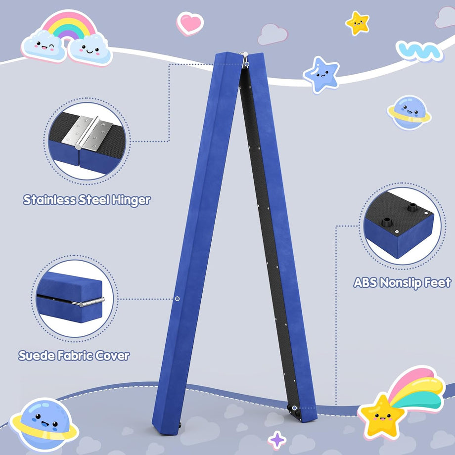 Dripex 7FT Folding Gymnastics Balance Beam Kids Training Beam Faux Suede for Home Gym Exercise