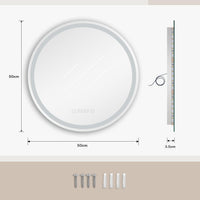 Dripex Time Display Round Bathroom LED Mirror, Illuminated Wall Mounted Circle LED Bathroom Mirror, Anti-fog, 3 Lighting Modes, Dimmable, Front+Backlit, IP4