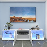 Dripex 150cm High Gloss TV Cabinet Stand, Modern TV Unit with LED light Entertainment Unit Cupboard with Storage Furniture for Living Room Bedroom for 32 40 43 50 55 60 65 inch 4k TV, White