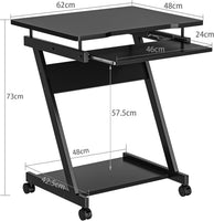Dripex 60 x 48 x 73cm Mobile Computer Desk Z-Shaped with Sliding Keyboard Wood PC Table Laptop Desk Furniture Study Workstation for Home Office, Black