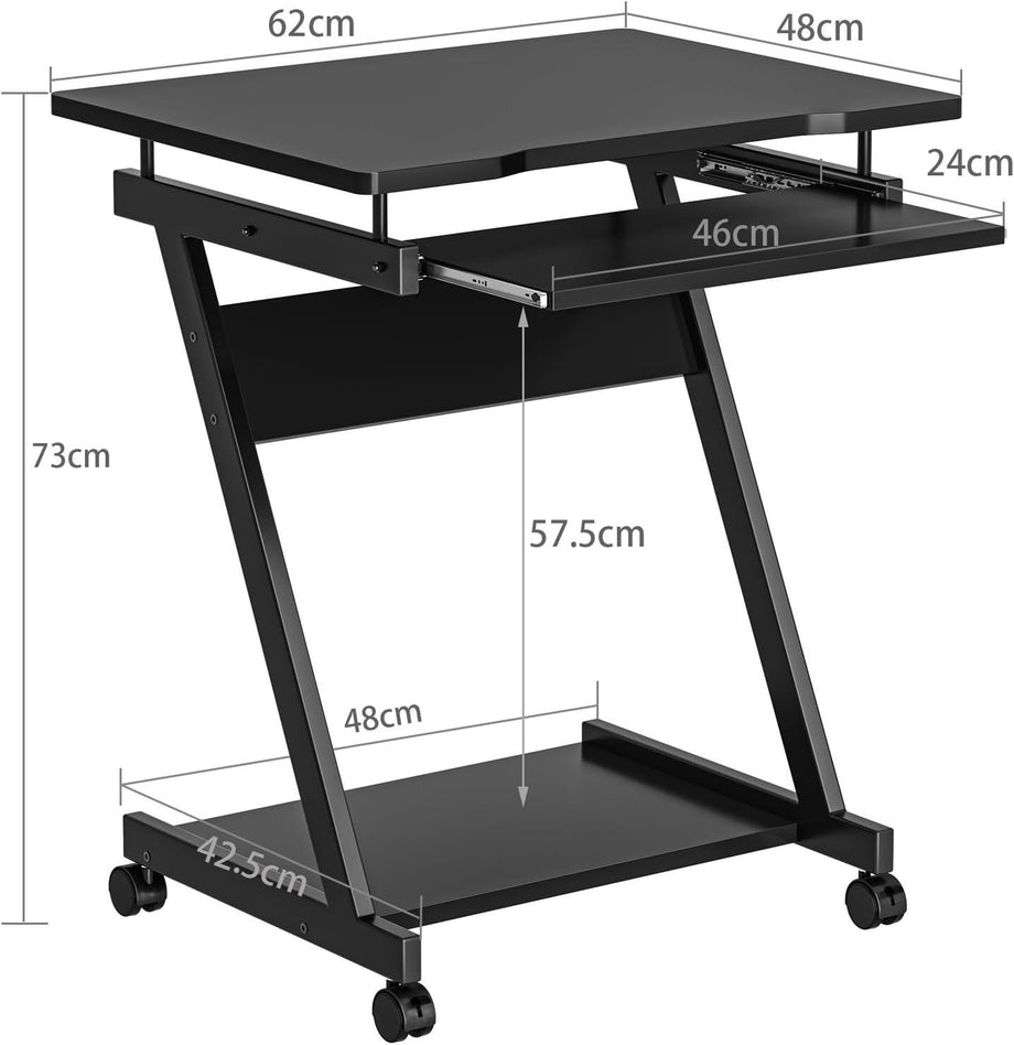 Dripex 60 x 48 x 73cm Mobile Computer Desk Z-Shaped with Sliding Keyboard Wood PC Table Laptop Desk Furniture Study Workstation for Home Office, Black