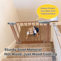 Dripex Stair Gate for Baby and Pet, Safety Pressure Fit, Metal Doors Stairs, Adjustable 75cm - 82cm, Auto Close Gate, One-Handed Operation-Wood Pattern Color