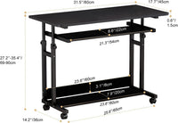 Dripex Computer Desk Mobile, Portable Office Desk with Movable Wheels, Height Adjustable Study Desk, Home Office Desk with Keyboard Tray and Shelf for Small Spaces