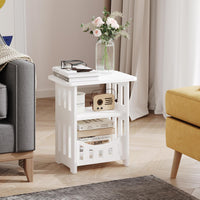 Dripex 3-Tier Side End Table with Storage Shelf Basket, White Small Bedside Table, Slim Narrow Nightstand Small Spaces for Living Room, Bedroom, Bathroom, Balcony