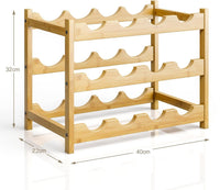Dripex Bamboo Wine Rack, 12 Bottles Wine Holder Storage Shelf, 3-Tier Small Freestanding Bottle Wine Rack for Countertop, Kitchen, Bar, Cellar (40D x 22W x 32H cm)