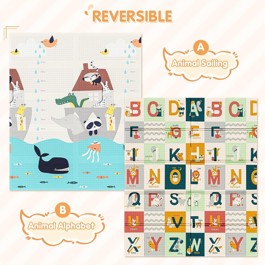 Dripex 177 × 148cm Baby Play Mat, Large Foam Crawling Playmat, Foldable Reversible Waterproof Non Toxic Portable Floor Mat with Letters and Numbers for Baby