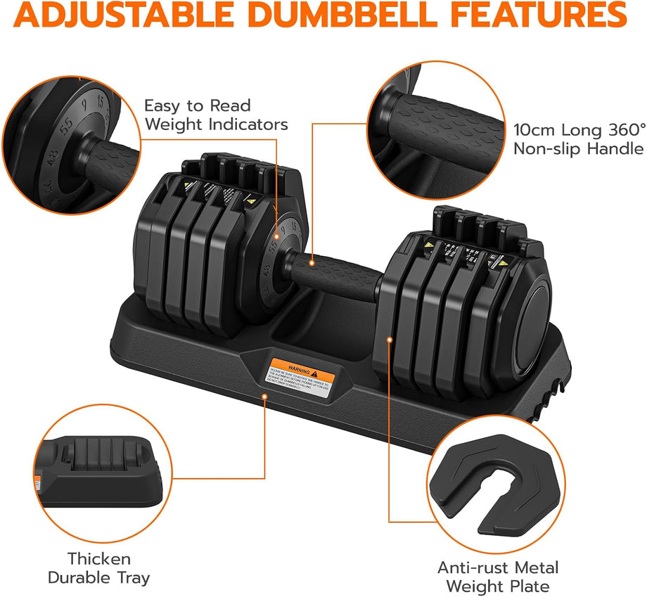 Dripex Adjustable Dumbbells 55lbs Dumbbell Weights Pair for Men | Quick-Adjust Non-Slip Handle, Fast Weight Set for Saving Place, Home Gym Fitness Training, Safety Locking Mechanism