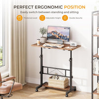 Dripex Height Adjustable Standing Desk, Tiltable Top, Mobile Stand Up Desk with Wheels, 80x40cm Small Rolling Table for Office, Walking Pad, Treadmill