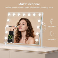 Dripex 14/15 Dimmable LED Bulbs Rotatable Hollywood Vanity Mirror with Lights, Large Illuminated Makeup Mirror, 3 Lighting Modes, Phone Holder, Titing Hollywood Mirror for Bedroom