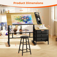 Dripex Adjustable Drafting Table, Tiltable Drawing Table with Stool, Art Craft Desk with Storage Drawers for Artwork, Computer Desk for Reading, Writing and Working at Home/Office