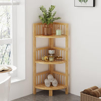 Dripex Bamboo Corner Shelf, Narrow Bookshelf for Small Space, Floor Standing Storage Display Rack for Living Room, Bedroom, Home or Office
