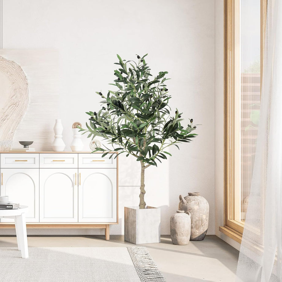 YOLEO 4FT/5FT/6FT/7FT Artificial Olive Tree, Faux Olive Silk Tree Indoor, Lifelike Fake Plant for Living Room Bedroom Balcony Corner Office Decor