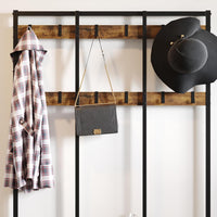 Dripex Large Coat Rack Stand Industrial Coat Stand with 12 Hooks and Shoe Bench Clothes Hat Rack Shelf Metal Frame for Bedroom Living Room Hallway