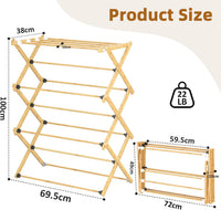 Dripex Clothes Airer, Foldable Clothes Drying Rack, Bamboo Laundry Drying Rack, Freestanding Towels Hanger, Space-Saving, Tool-Free Assembly