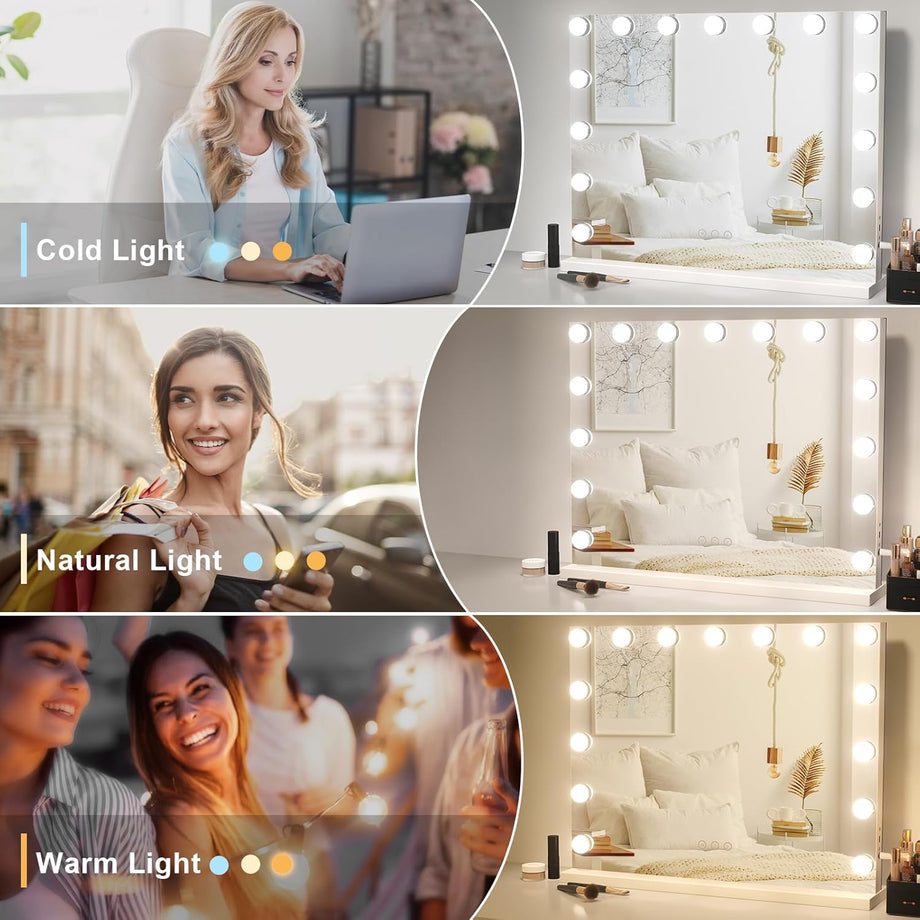 Dripex 14/15 Dimmable LED Bulbs Hollywood Vanity Mirror with Lights, Large Lighted Makeup Mirror, USB Cable, Touchscreen Control, Cosmetic Tabletop Mirror for Bedroom, Dressing Room