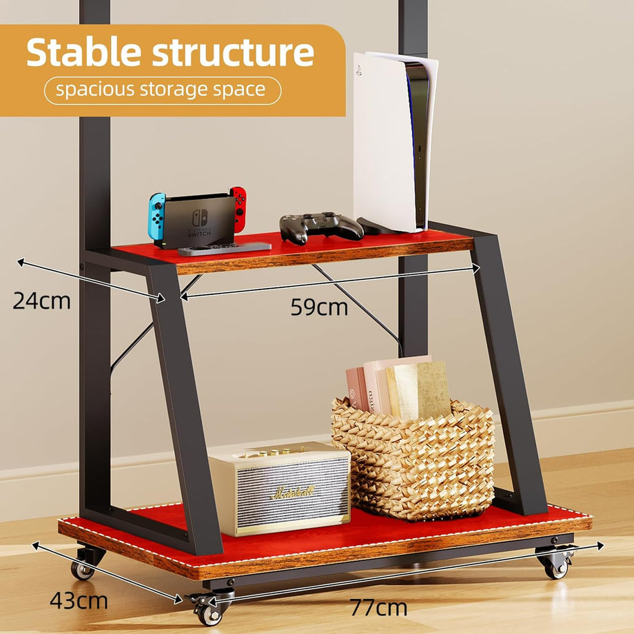 Dripex Mobile TV Stand on Wheels for 32-70 Inch TVs, Adjustable Height TV Cart with Bracket Mount max VESA 600x500mm max 80kgs with 2 Tier Storage Shelves for Bedroom, Living Room, Home Gym