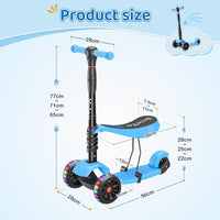YOLEO Kids Three Wheel Kick Scooter with Removable Seat, LED Flashing Wheels, Height Adjustable Scooter
