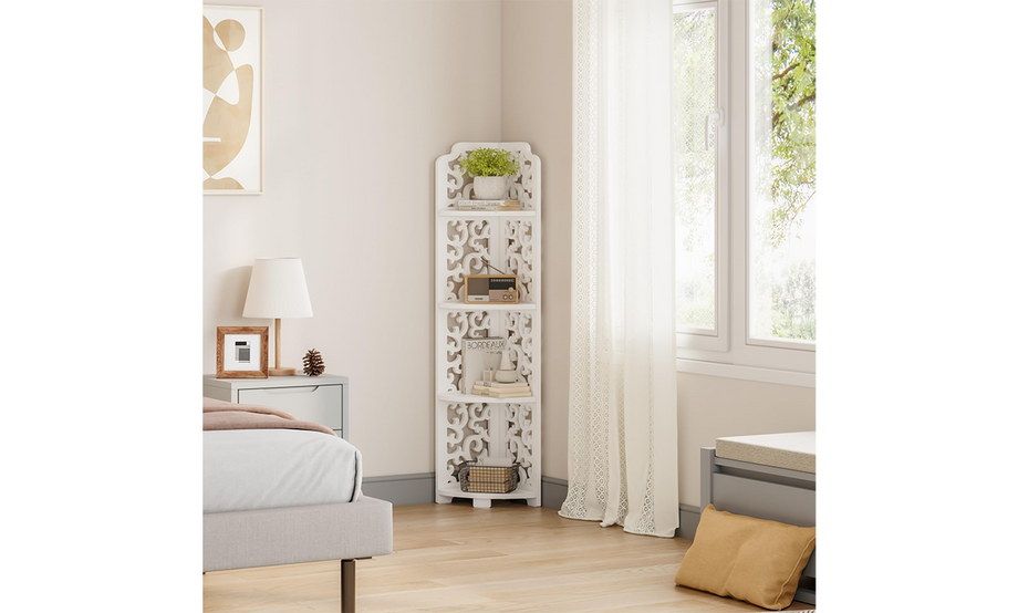 Dripex White Corner Shelf, Free Standing Shelf, Floor Storage Unit for Bathroom, Living Room or Bedroom