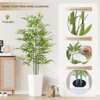 YOLEO 5FT/6FT Artificial Bamboo Tree with White Tall Planter, Lifelike Fake Silk Tree Indoor, Faux Bamboo Tall Plant for Living Room Bedroom Balcony Corner Office Deco