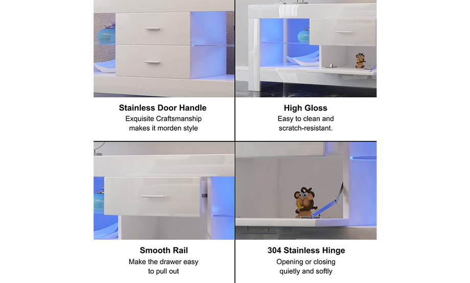 Dripex 130cm LED TV Stand Cabinet with Drawer & Shelves, Modern Entertainment Unit for 22''-52'' TVs, White Cream