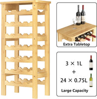 Dripex 7-Tier Bamboo Wine Rack Free Standing, 27 Bottles Wine Holder Display Storage Shelves with Table Top for Home, Kitchen, Pantry 47D x 29W x 102Hcm