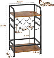 Dripex Wine Rack Free Standing Floor with Storage Shelves, 2-Tier 8 Bottles Wine Display Shelves with Wooden Table Top, Sturdy Metal Bottle Holder for Kitchen Bar Pantry (D43 x W30 x H75cm)
