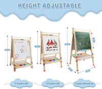 Dripex Kids Easel, Children's Wooden Art Easel Foldable, Double-Sided Magnetic Blackboard & Whiteboard for Kids and Toddlers, Chalkboard with Painting Art Supplies