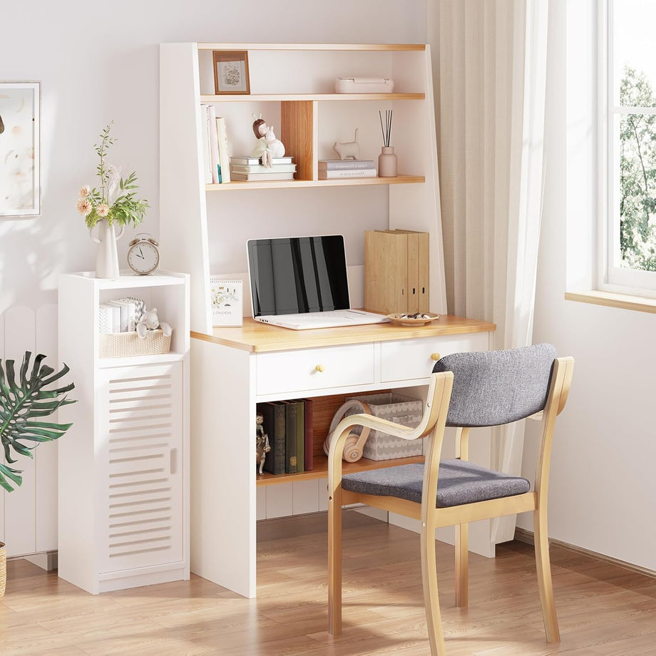 Dripex 3 Tier Bathroom Floor Cabinet, 25W x 22D x 80H cm, Free Standing Shelf Unit, White Storage Cabinet with Door for Bathroom or Bedroom (Big Door)