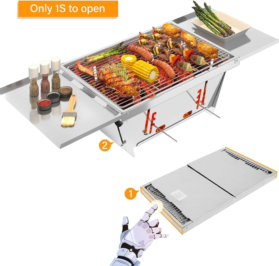 Dripex Portable Charcoal Grill BBQ Foldable Camping Stainless Steel Barbecue for Outdoor Picnic Travel Garden Beaches with Carrying Bag