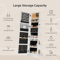Dripex Jewelry Organiser Mirror Wardrobe, 360° Swivel Jewelry Storage, Lockable, 3 in 1 Free Standing Mirror with Storage Shelves