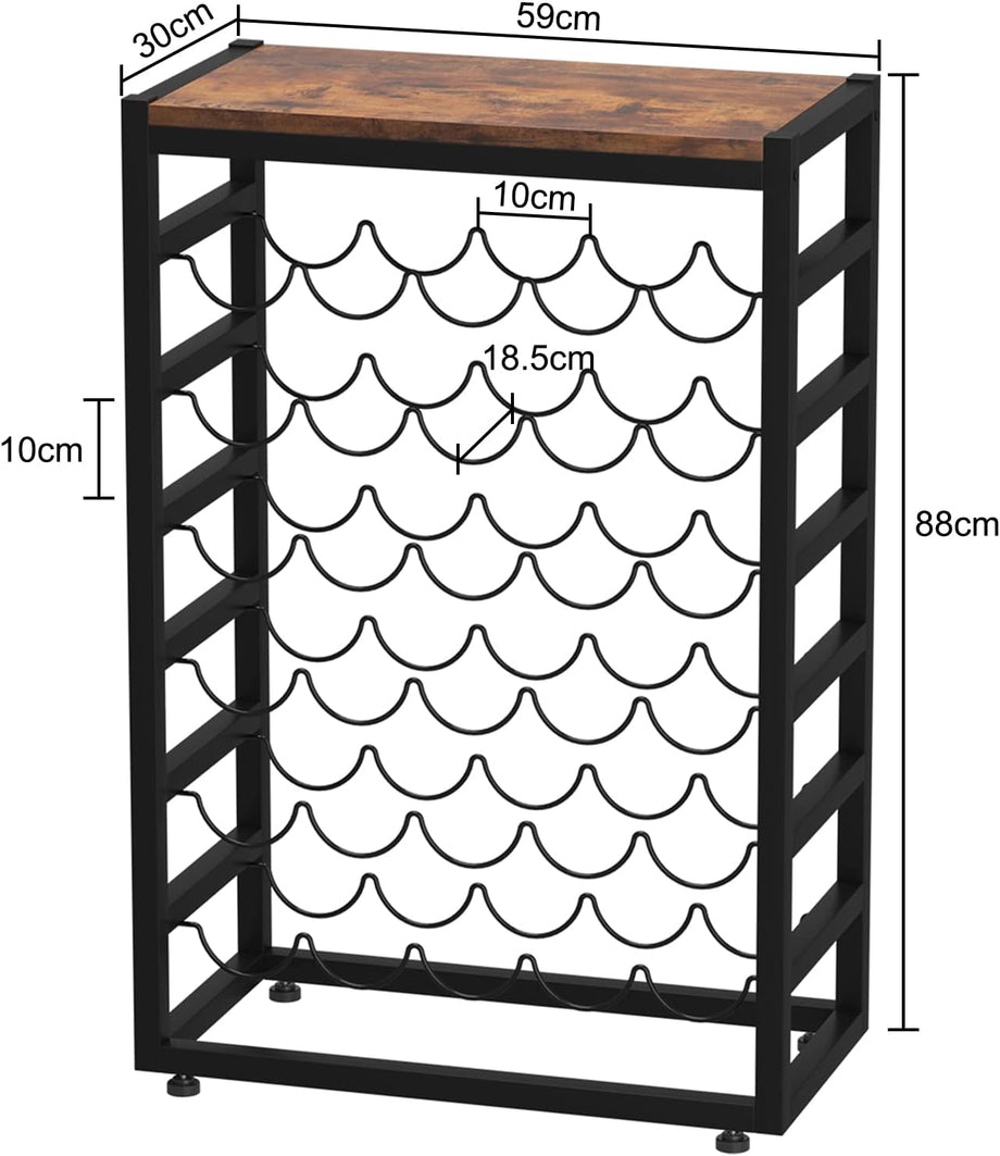 Dripex 30 Bottles Wine Rack Free Standing Floor, 6-Tier Display Wine Storage Shelves with Wooden Table Top, Sturdy Metal Bottle Holder for Kitchen Bar Pantry (L59 x W30 x H88cm)