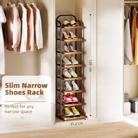 Dripex Adjustable Narrow Shoe Rack Organizer, Space Saving Vertical Tall Shoe Shelf, Sturdy Multifunctional Entryway Hallway Living Room Storage Shelf Rustic Brown