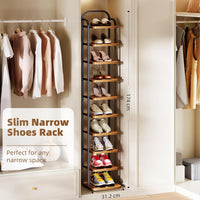 Dripex Adjustable Narrow Shoe Rack Organizer, Space Saving Vertical Tall Shoe Shelf, Sturdy Multifunctional Entryway Hallway Living Room Storage Shelf Rustic Brown