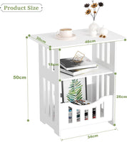 Dripex 3-Tier Side End Table with Storage Shelf Basket, White Small Bedside Table, Slim Narrow Nightstand Small Spaces for Living Room, Bedroom, Bathroom, Balcony