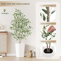 YOLEO 5FT Artificial Ficus Tree with White Tall Planter, Lifelike Fake Silk Tree Indoor, Faux Ficus Tall Plant for Living Room Bedroom Balcony Corner Office Decor
