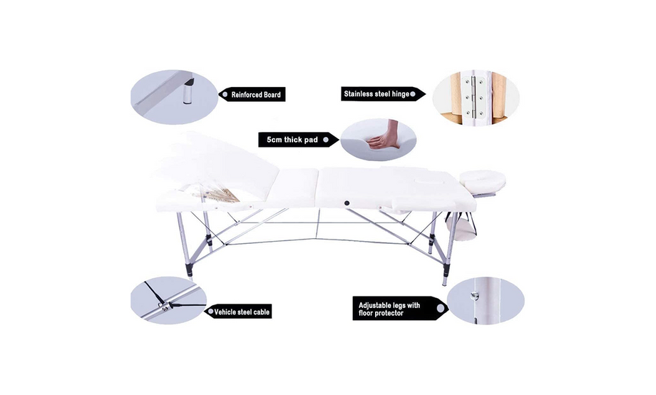 Vesgantti Portable Massage Bed Table - 3-Section Aluminium Foldable Beauty Couch for Reiki Therapy Treatment Salon Healing - Metal Headrest Support/with Carry Bag