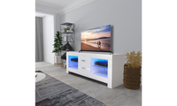 Dripex 130cm LED TV Stand Cabinet with Drawer & Shelves, Modern Entertainment Unit for 22''-52'' TVs, White Cream