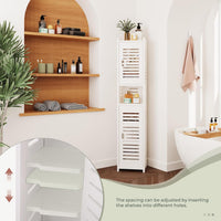 Dripex 7 Tier Tall Bathroom Floor Cabinet, 20W x 20D x 118H cm, Slim White Storage Cabinet with Door, Narrow Free Standing Cupboards Adjustable Shelves for Bathroom or Bedroom