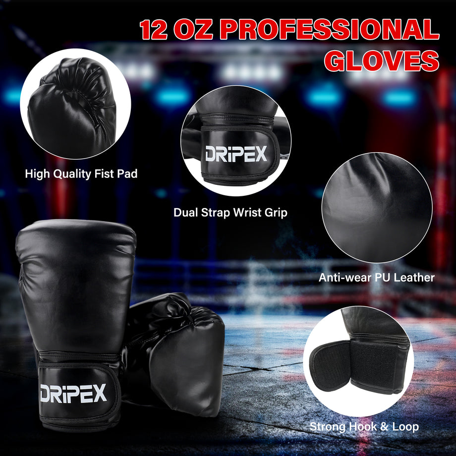 Dripex Punch Bag, 4FT Heavy Boxing Bag Set with Gloves, Hanging Punching Bag with 360° Swivel Hanging Chains - Punch Bags Equipment for Adults&Kids MMA Kickboxing Muay Thai Karate, Home Gym Training