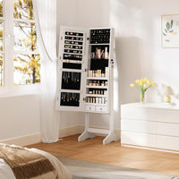 Dripex Jewelry Organiser Mirror Wardrobe, Free Standing Mirror with Large Storage, Lockable Jewelry Armoire Unit, 3 Angles Adjustable, White