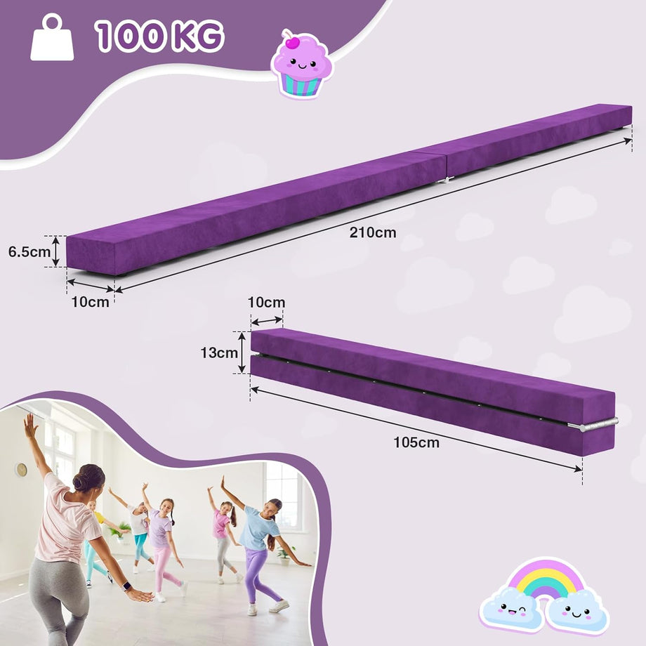 Dripex 7FT Folding Gymnastics Balance Beam Kids Training Beam Faux Suede for Home Gym Exercise