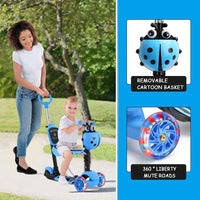 Dripex 5-in-1 Kids Scooter Toddler Scooter with Flashing Led Light Up Wheels 3 Wheels Kick Scooter with Adjustable Handlebar Removable Seat and Push Handle