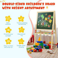 Dripex 55 x 55cm/65 x 65cm Kid’s Wooden Art Easel, Double-Sided Height Adjustable Painting Blackboard with Magnetic Accessories Chalk and Sponge for Toddlers and Kids
