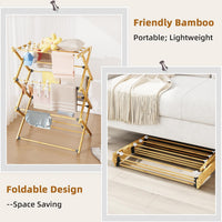 Dripex Clothes Airer, Foldable Clothes Drying Rack, Bamboo Laundry Drying Rack, Freestanding Towels Hanger, Space-Saving, Tool-Free Assembly