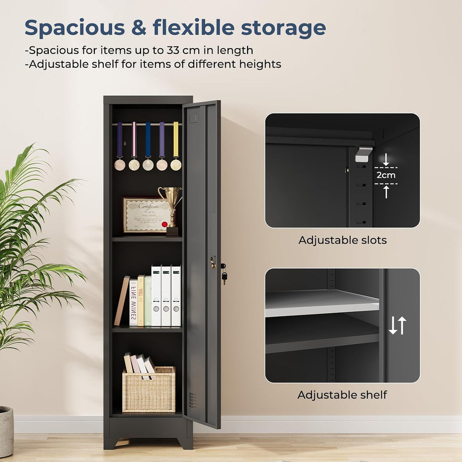 Dripex Metal Cabinet with Hanging Rail Lockable Steel Filing Cabinet Multi-purpose Storage Cabinet Steel Locker for School Home Office Garage 150 x 38 x 38 cm