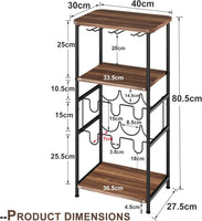 Dripex Wine Rack Free Standing Floor with Glass Holder, Storage Shelves, 2-Tier 6 Bottles Wine Display Shelves with Wooden Table Top, Sturdy Metal Bottle Holder for Kitchen Bar Pantry