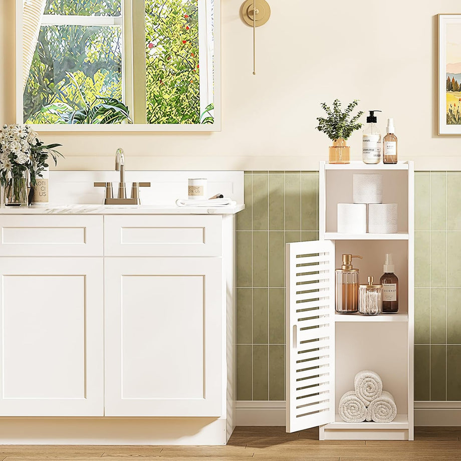 Dripex 3 Tier Bathroom Storage Cabinet White, 25W x 22D x 80H cm Waterproof Dustproof design, Compact Space-saving Size, Tool-free Disassembly, Free Standing